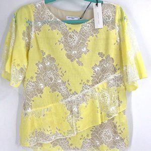 NWT Waverly Grey Yellow & White Mixed Lace Blouse, size XS, $150